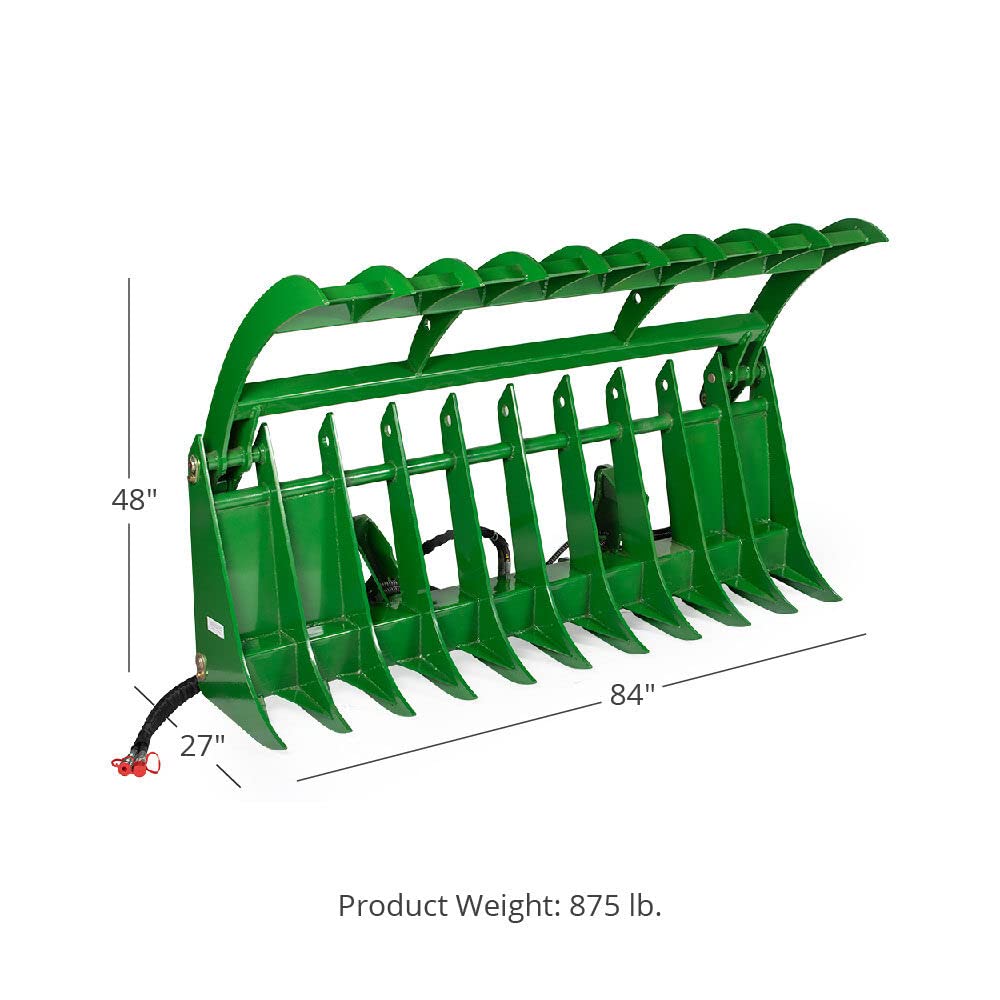 Titan Attachments 84in Clamshell Root Grapple Rake Fits John Deere Global Euro Loaders, Twin 3,000 PSI Cylinders, Brush Debris Landscaping Grapple