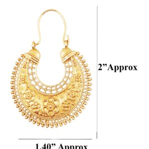 Touchstone Indian bollywood pretty fringes and floral theme ethnic south Indian chandbali moon bridal designer jewelry chandelier earrings for women in antique gold tone.