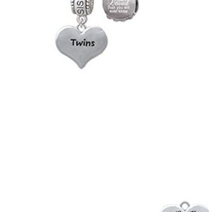 Delight Jewelry Twins Heart with Two Pair of Baby Feet Sister Charm Bead with You Are More Loved Bead (Set of 2)