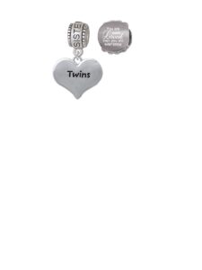 delight jewelry twins heart with two pair of baby feet sister charm bead with you are more loved bead (set of 2)