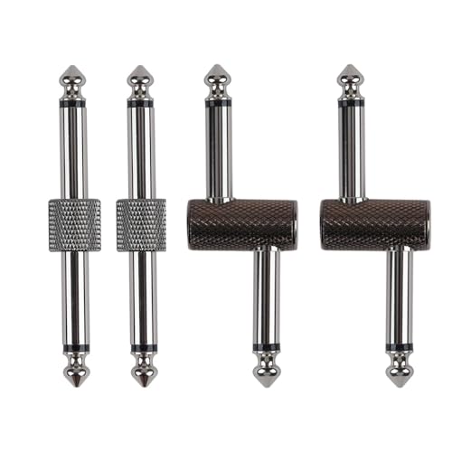 Rayzm Guitar Pedal Patch Connector, 6.35mm (1/4") Effect Pedal to Pedal Coupler, Male to Male Plug Adaptor for Guitar Pedalboard Instead of Patch Cable, Pack of 4 (2 Straight & 2 Z Type)