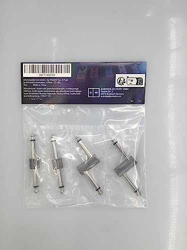 Rayzm Guitar Pedal Patch Connector, 6.35mm (1/4") Effect Pedal to Pedal Coupler, Male to Male Plug Adaptor for Guitar Pedalboard Instead of Patch Cable, Pack of 4 (2 Straight & 2 Z Type)