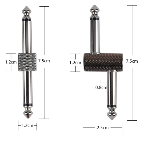 Rayzm Guitar Pedal Patch Connector, 6.35mm (1/4") Effect Pedal to Pedal Coupler, Male to Male Plug Adaptor for Guitar Pedalboard Instead of Patch Cable, Pack of 4 (2 Straight & 2 Z Type)