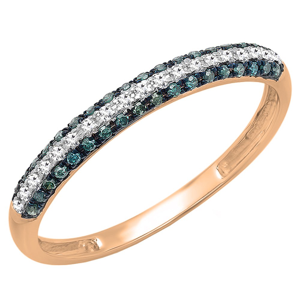 Dazzlingrock Collection 0.20 Carat (ctw) 10K Round Blue & White Diamond Ladies Wedding Band 1/5 CT, Rose Gold, Size 5.5