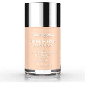 neutrogena healthy skin liquid makeup foundation, broad spectrum spf 20 sunscreen, lightweight & flawless coverage foundation with antioxidant vitamin e & feverfew, 40 nude, 1 fl. oz