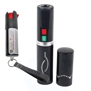 lipstick stun gun keychain self defense kit for women. personal protection non lethal stun gun flashlight combo with police grade oc, cs & uv dye tear gas. stun gun color (black)