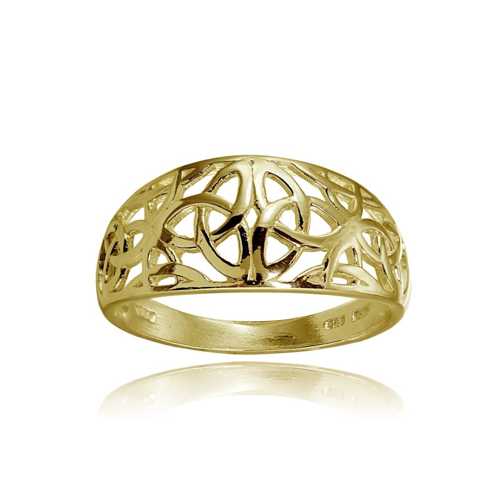 Hoops & Loops Yellow Gold Flashed Sterling Silver High Polished Filigree Celtic Knot Ring, Size 8