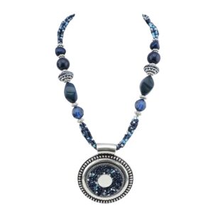 bocar statement aquamarine seed beads chunky collar pendant necklace (nk-10343-navy blue)