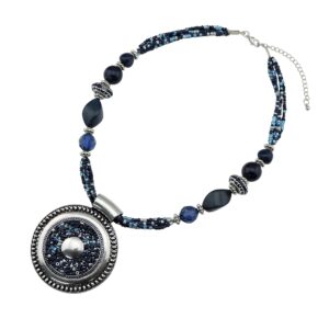 Bocar Statement Aquamarine Seed Beads Chunky Collar Pendant Necklace (NK-10343-navy blue)