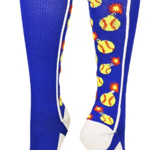 MadSportsStuff Softball Bomber Over the Calf Socks (Royal/White, Small)