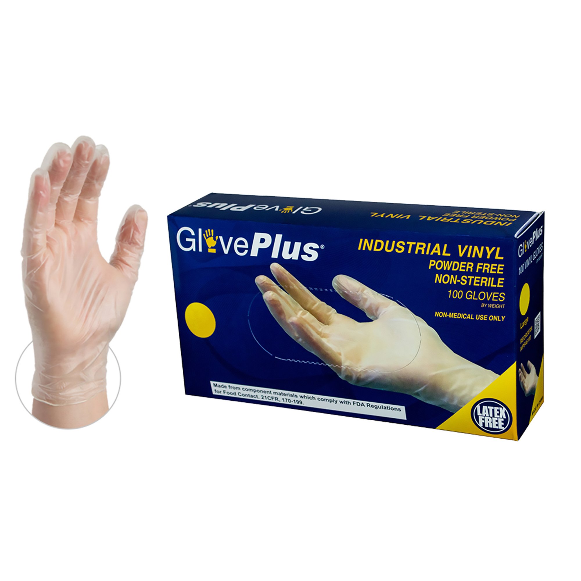 GlovePlus Clear Vinyl Industrial Latex Free Disposable Gloves