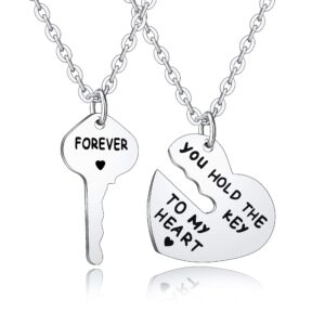 BESPMOSP Set of 2 You Hold The Key To My Heart Forever Matching Pendant Necklace