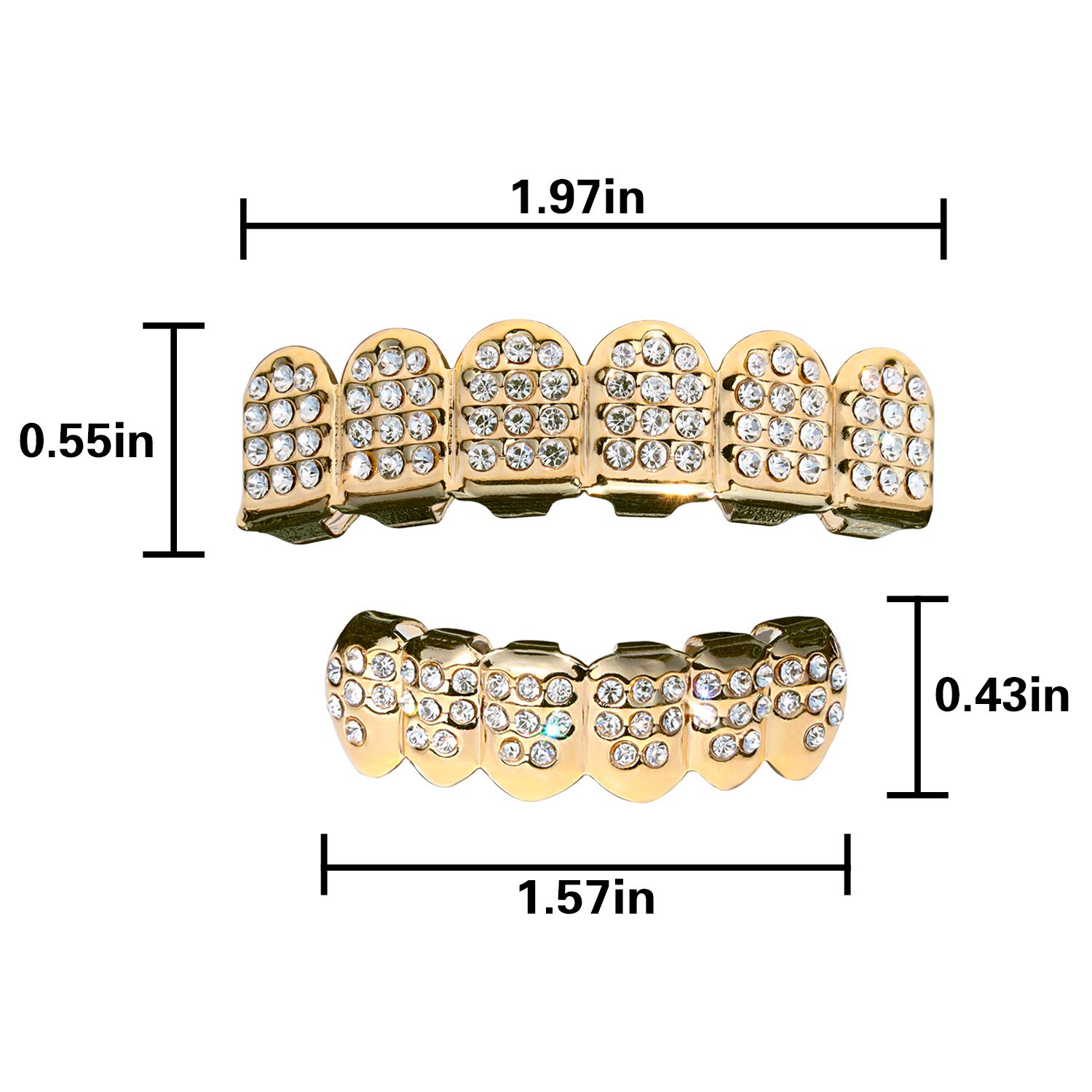 Gold Grillz Teeth Set Best gift for Son-New Custom Fit 14k Plated Gold Diamonds Grillz - Excellent Cut for All Types of Teeth–6pcs Top and Bottom Grill Set - Hip Hop Bling Grillz