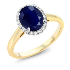 Gem Stone King 10K 2-Tone Gold Oval Blue Sapphire and Diamond Halo Engagement Ring For Women (2.34 Cttw, Oval 9X7MM, Gemstone Birthstone) (Size 8)