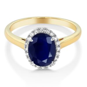 Gem Stone King 10K 2-Tone Gold Oval Blue Sapphire and Diamond Halo Engagement Ring For Women (2.34 Cttw, Oval 9X7MM, Gemstone Birthstone) (Size 8)