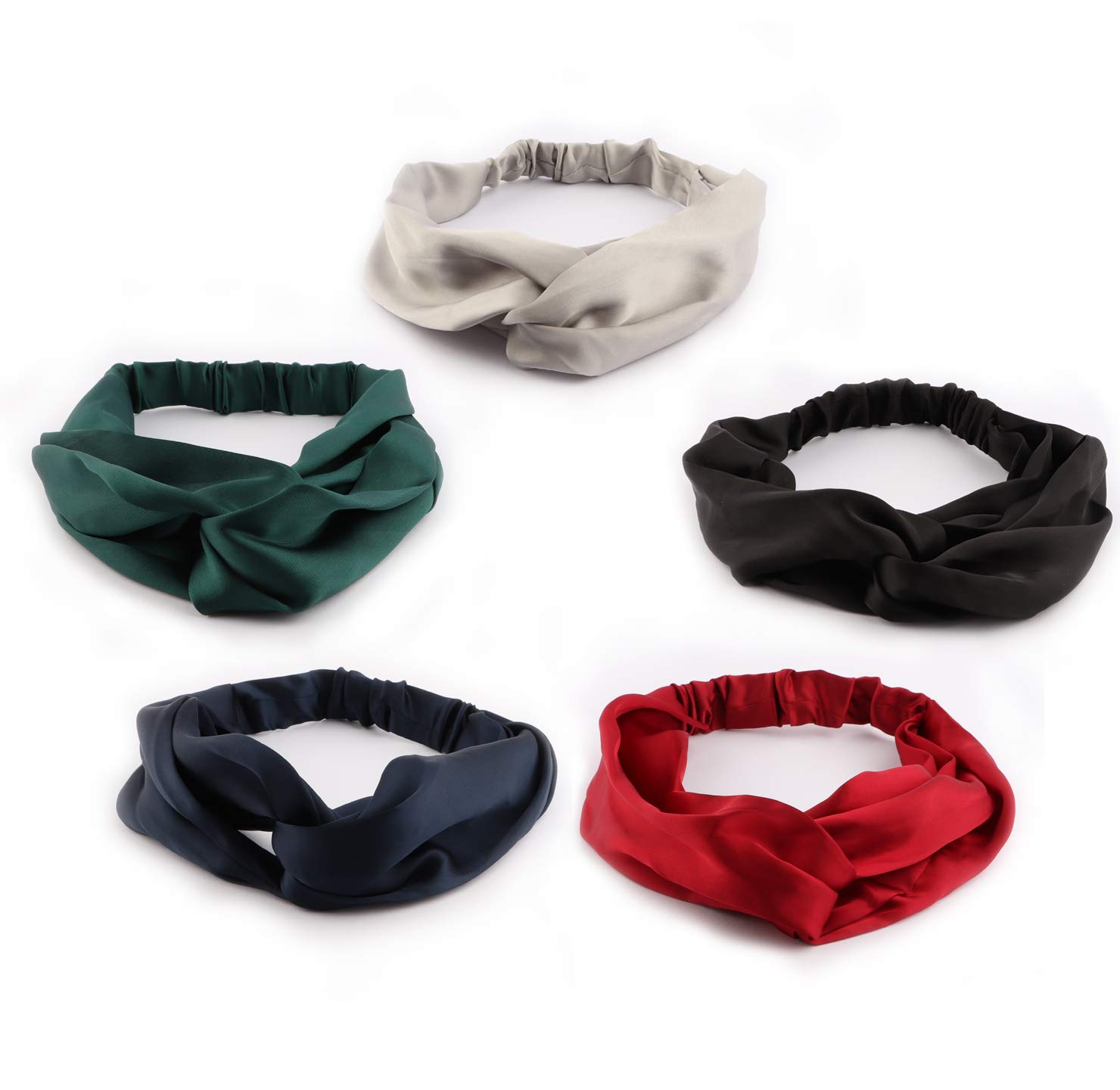 driew Satin Headband, Silk Headbands for Women Pack of 5