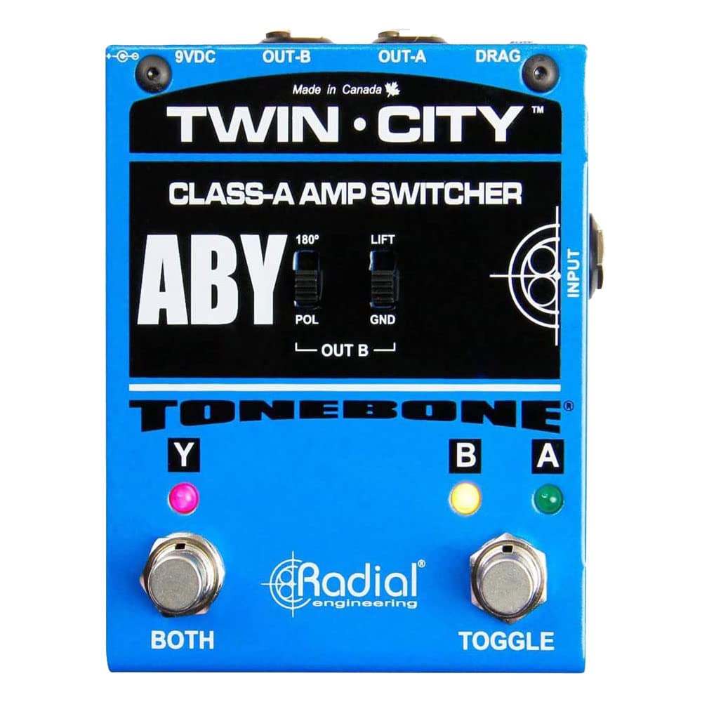 Radial Bones Twin City Active ABY Amp Switcher Pedal with Zorro Polishing Cloth