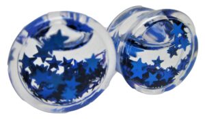 pierced republic blue star glitter liquid filled ear plugs - double flared - 6 sizes - pair (0 gauge (8mm))