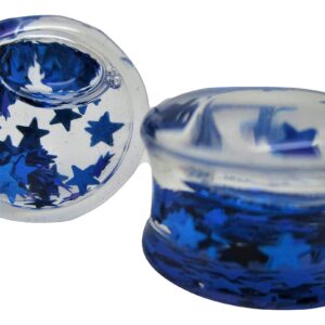 Pierced Republic Blue Star Glitter Liquid Filled Ear Plugs - Double Flared - 6 Sizes - Pair (0 Gauge (8mm))