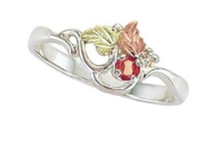 created ruby july birthstone ring, sterling silver, 12k green and rose gold black hills gold motif, size 7