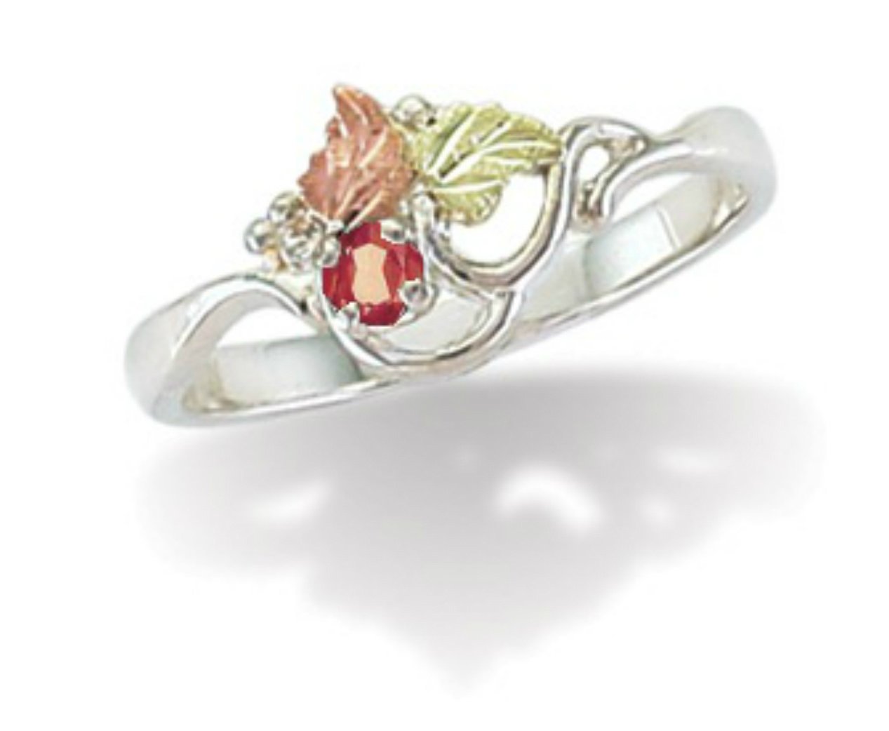 Created Ruby July Birthstone Ring, Sterling Silver, 12k Green and Rose Gold Black Hills Gold Motif, Size 7