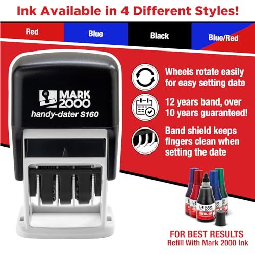 Mark 2000 Self-Inking Rubber Date Office Stamp with Mailed Phrase & Date - Red Ink (Handy-Dater S160), 12-Year Band