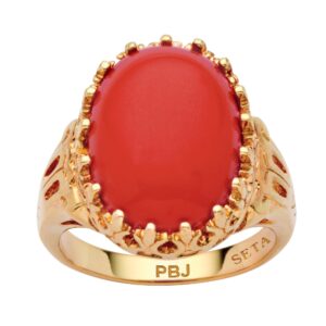 palmbeach yellow gold-plated oval shaped simulated orange coral cabochon filigree cocktail ring sizes 5-10 size 7