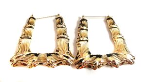 bamboo hoop earrings silver or gold tone earrings 3 inch puffy square hoops (gold)