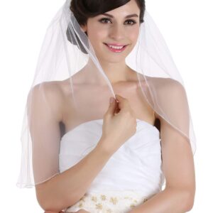 SAMKY 1T 1 Tier Hemmed Pencil Edge Bridal Wedding Veil -White Shoulder Length 25" V532