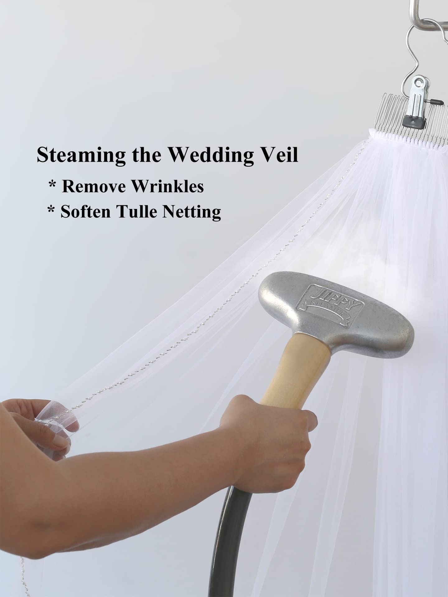 SAMKY 1T 1 Tier Hemmed Pencil Edge Bridal Wedding Veil -White Shoulder Length 25" V532