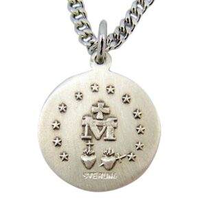 Womens Sterling Silver Virgin Mary Miraculous Medal Round Pendant, 5/8 Inch