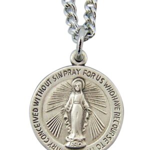 Womens Sterling Silver Virgin Mary Miraculous Medal Round Pendant, 5/8 Inch