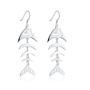 sterling silver plated earrings drop dangle fish hook fish bones .68" l383