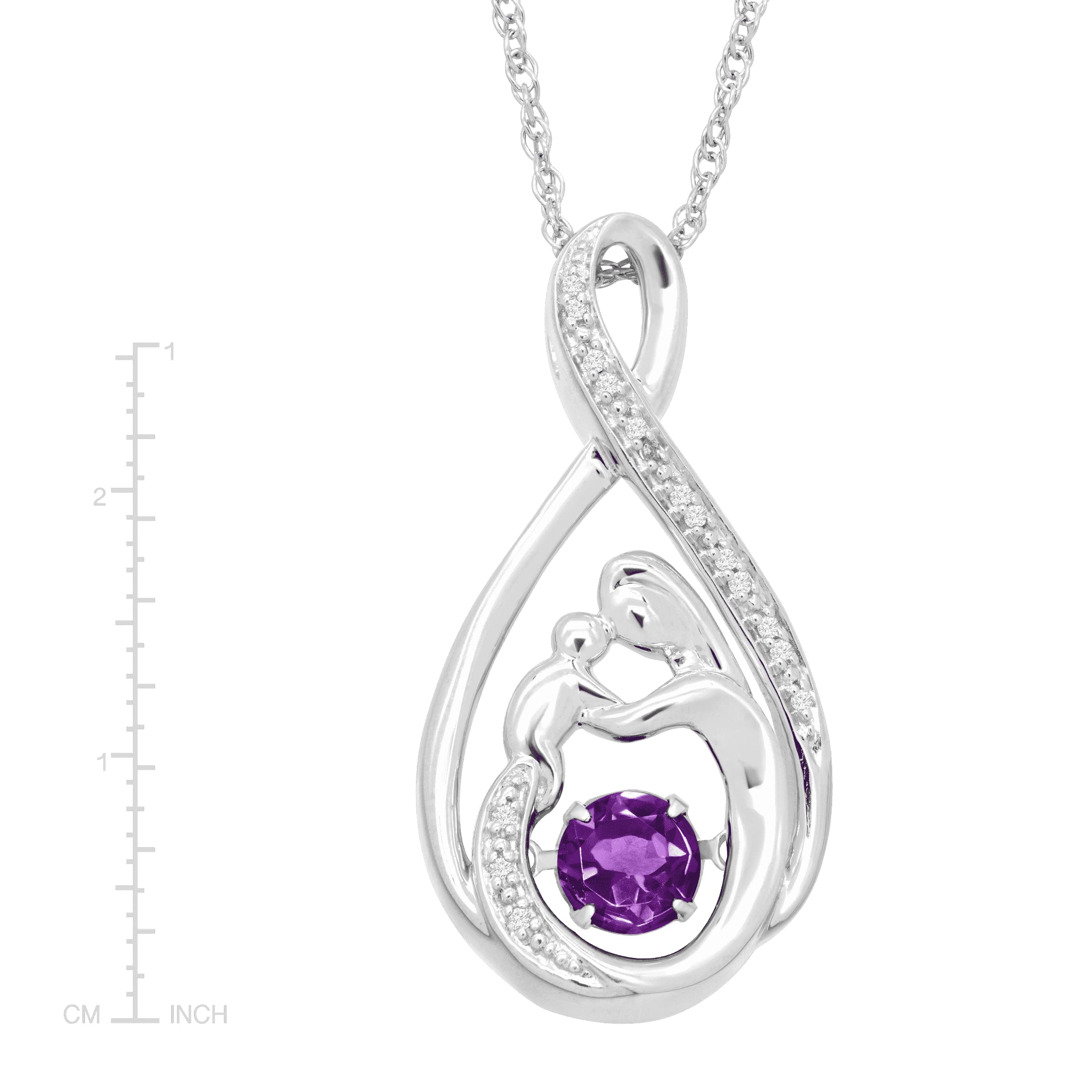 1/2 ct Natural Amethyst Floater Mother & Child Pendant with Diamonds in Sterling Silver, 18"