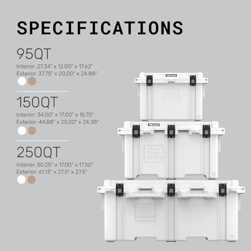 Pelican 95QT Elite Cooler (White) | 72 Can Capacity with Ice | 10+ Day Ice Retention | Rubberized Grip Handles | Guaranteed for Life