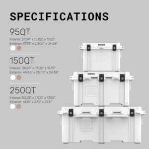 Pelican 95QT Elite Cooler (White) | 72 Can Capacity with Ice | 10+ Day Ice Retention | Rubberized Grip Handles | Guaranteed for Life