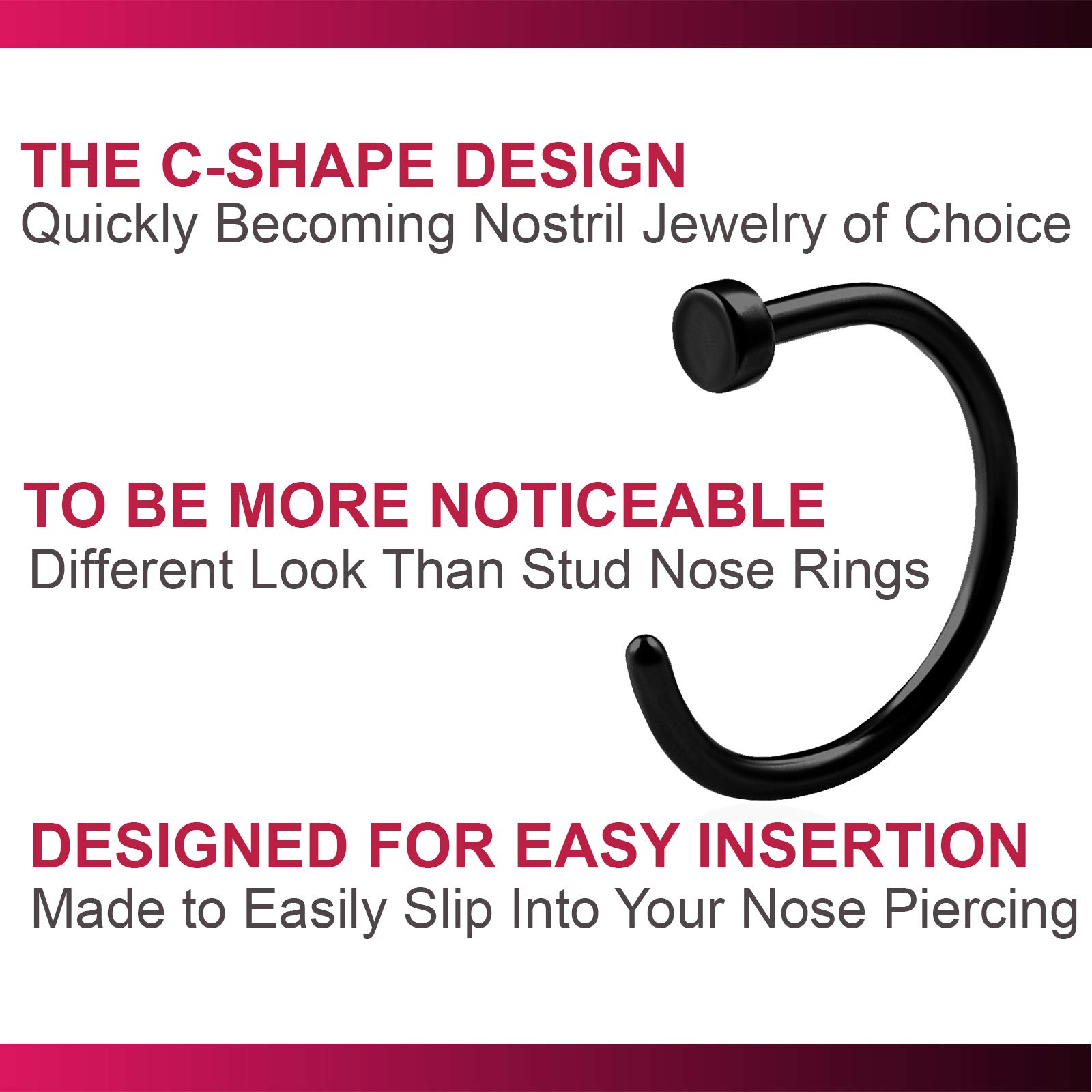 bodyjewellery 2pcs 20g 5/16 Nose Ring Stud Hoop Nostril Piercing Anodized Surgical Steel Gauge - Black