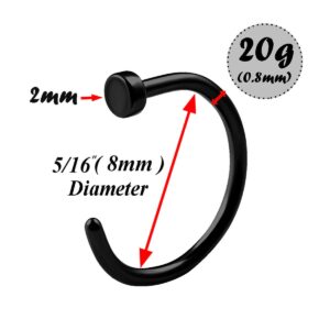 bodyjewellery 2pcs 20g 5/16 Nose Ring Stud Hoop Nostril Piercing Anodized Surgical Steel Gauge - Black