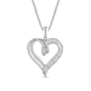 Amazon Essentials womens Sterling Silver Diamond Double Heart Pendant Necklace (1/10 cttw),18", (previously Amazon Collection)