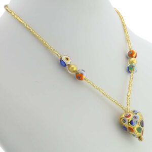 GlassOfVenice Murano Glass Heart Necklace - Klimt