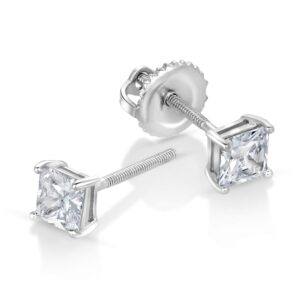 nyc sterling unisex princess cubic zirconia screw back stud earring 3 to 8 mm (4mm)