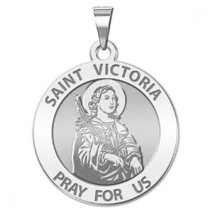 picturesongold.com saint victoria religious medal - 2/3 inch size of dime, sterling silver