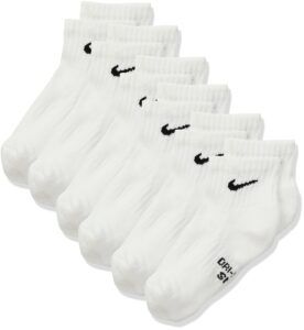 nike kids' unisex everyday cushioned ankle socks (6 pairs), white/black, small