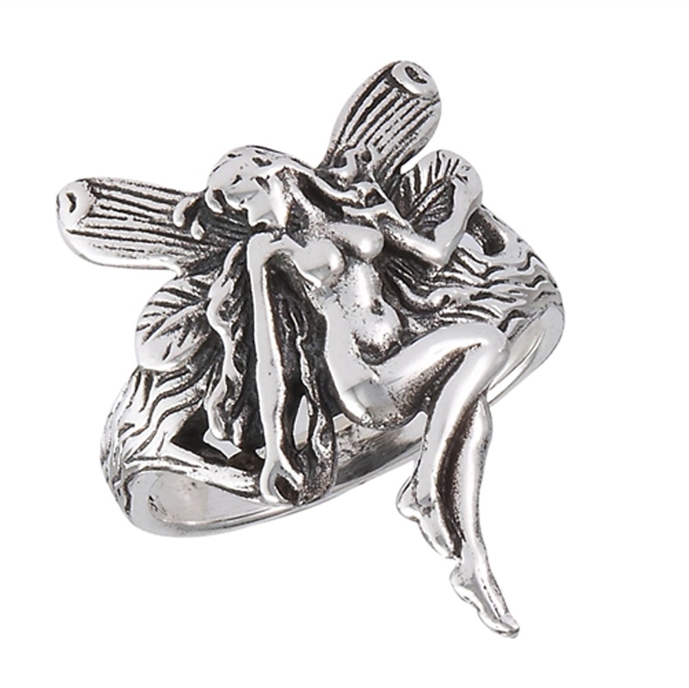 Oxidized Fairy Female Wings Ring New .925 Sterling Silver Band Size 7