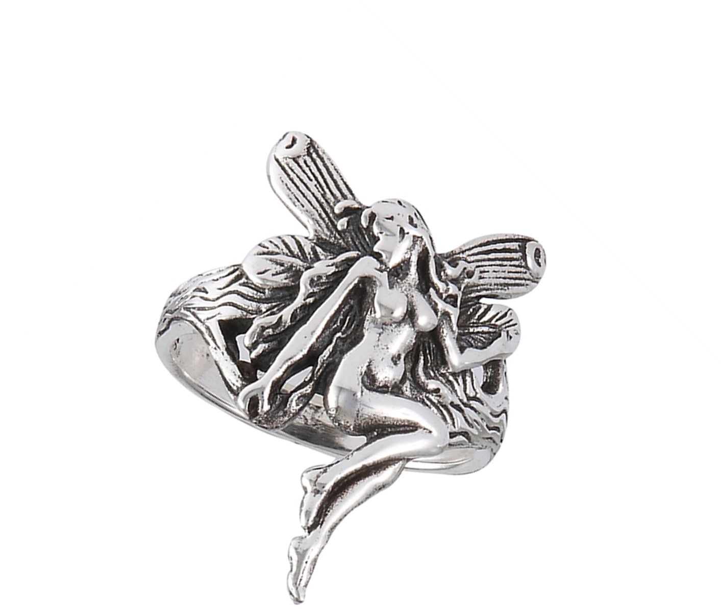 Oxidized Fairy Female Wings Ring New .925 Sterling Silver Band Size 7