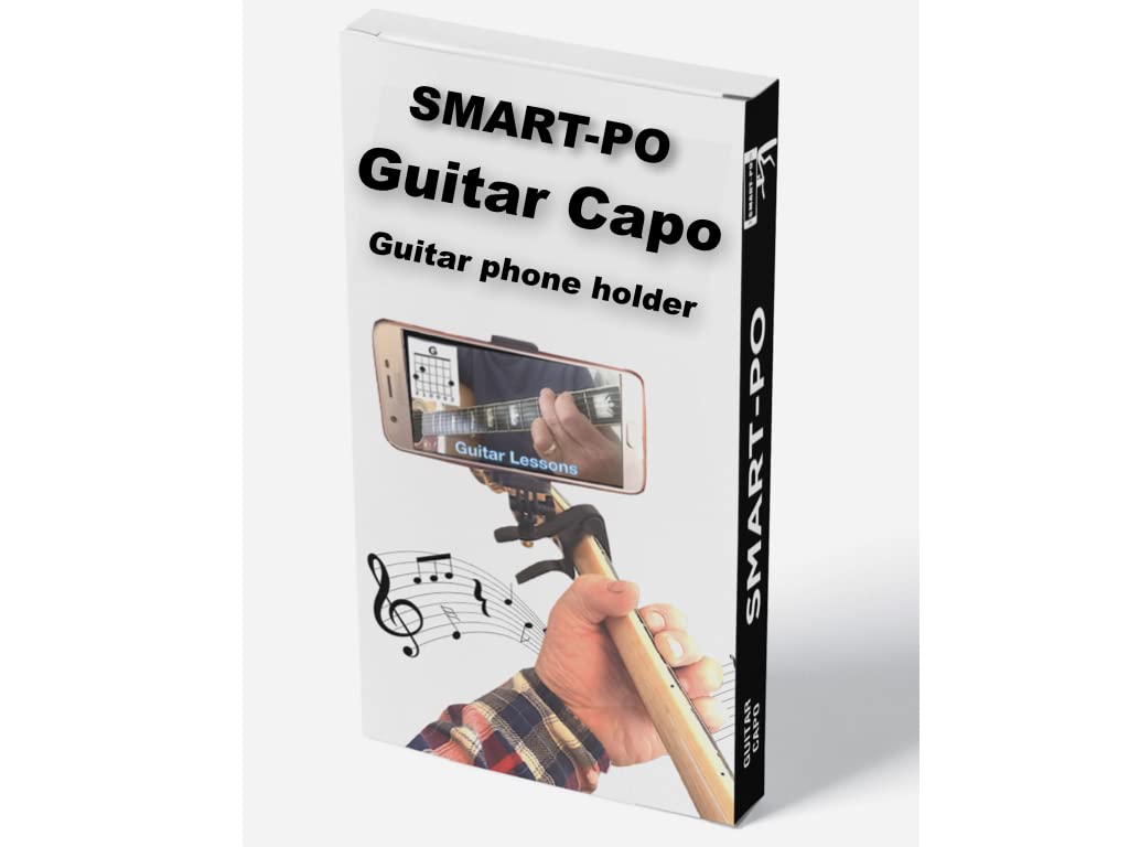 Smart-Po Smartphone Guitar Capo | Android and iPhone Compatible Dock Headstock Neck Clamp | Cell Phone Holder Aid Musicians | Electric or Acoustic Guitars