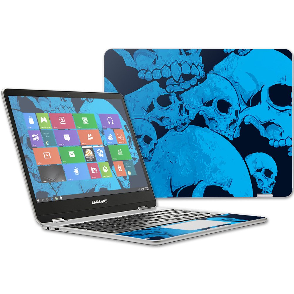 MightySkins Skin Compatible with Samsung Chromebook Plus 12.3"(2017 - Blue Skulls | Protective, Durable, and Unique Vinyl Decal wrap Cover | Easy to Apply, Remove, and Change Styles | Made in The USA