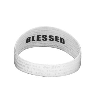 Unisex Headband/Sweatband. Best for Sports, Fitness, Working Out, Yoga. Tapered Design. (WHITE BLESSED)