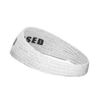 Unisex Headband/Sweatband. Best for Sports, Fitness, Working Out, Yoga. Tapered Design. (WHITE BLESSED)