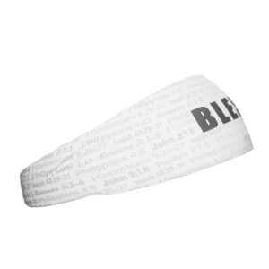 Unisex Headband/Sweatband. Best for Sports, Fitness, Working Out, Yoga. Tapered Design. (WHITE BLESSED)